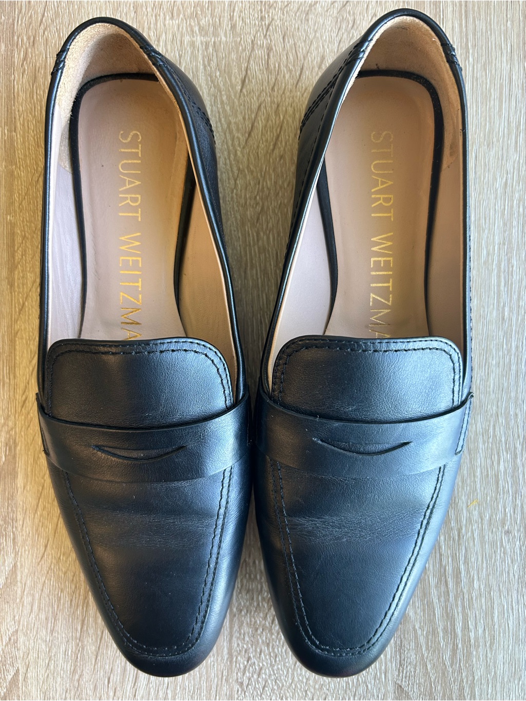 Stuart Weitzman Black Leather Loafers 37.5 7